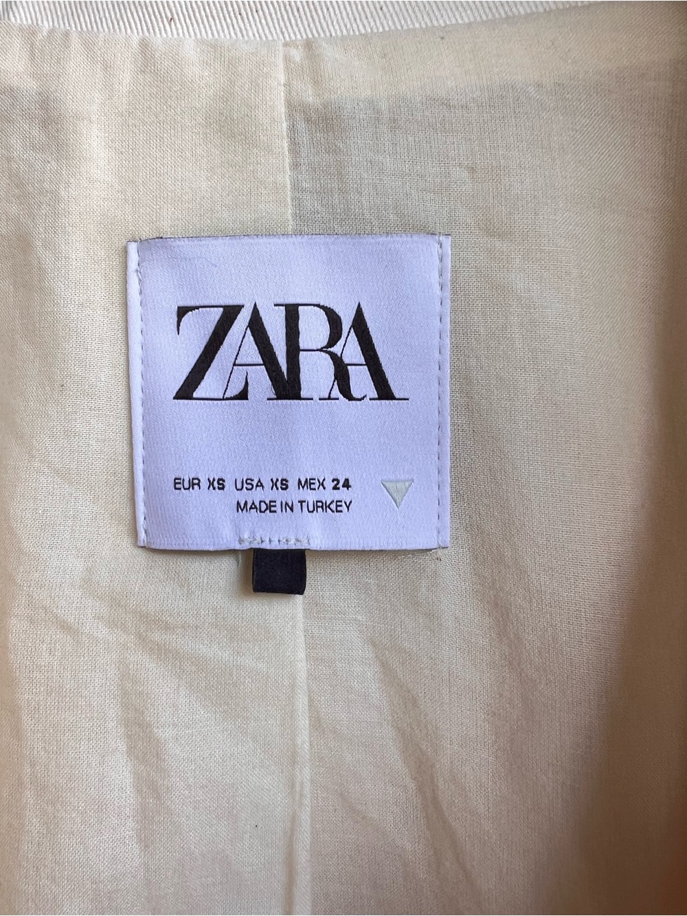 Zara XS S Cropped Denim Trench Jacket Ivory Raw Hem Belted Cotton Utility Blazer - Picture 6 of 16